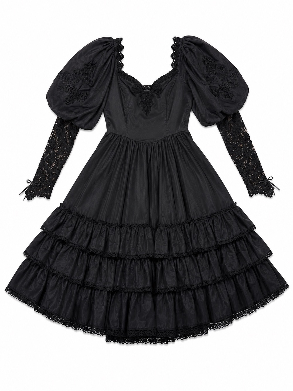 Widow Dolls Kill ‘Mortal Suffering’ Goth Lolita Puff Sleeve Lace Romantic Dress - Picture 4 of 8